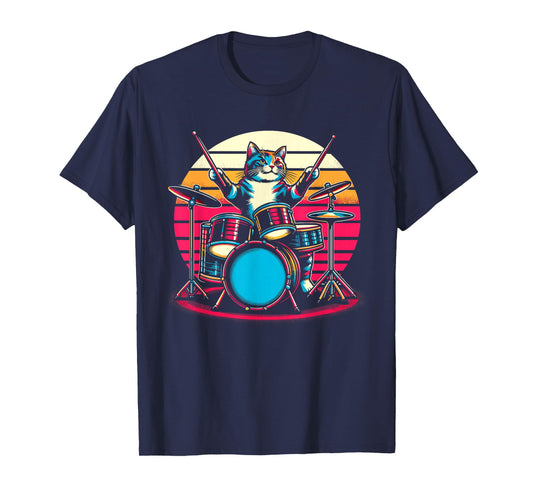 Cat Playing Drums Drummer Novelty Music Lover Funny Drummer T-Shirt