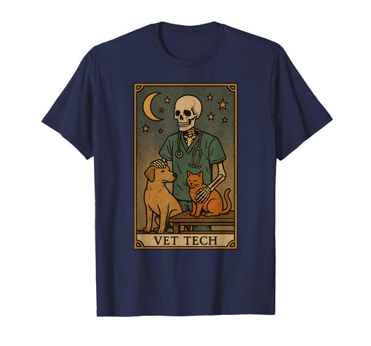 "The Vet Tech" Veterinary Technician Skeleton Tarot Card T-Shirt