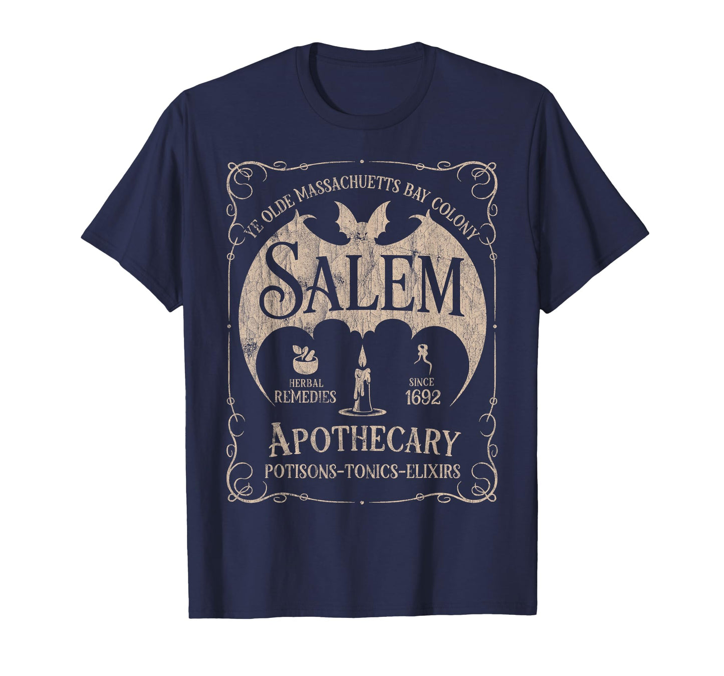 Salem 1692 Apothecary Medicines Herbal Witch Bat Beige T-Shirt