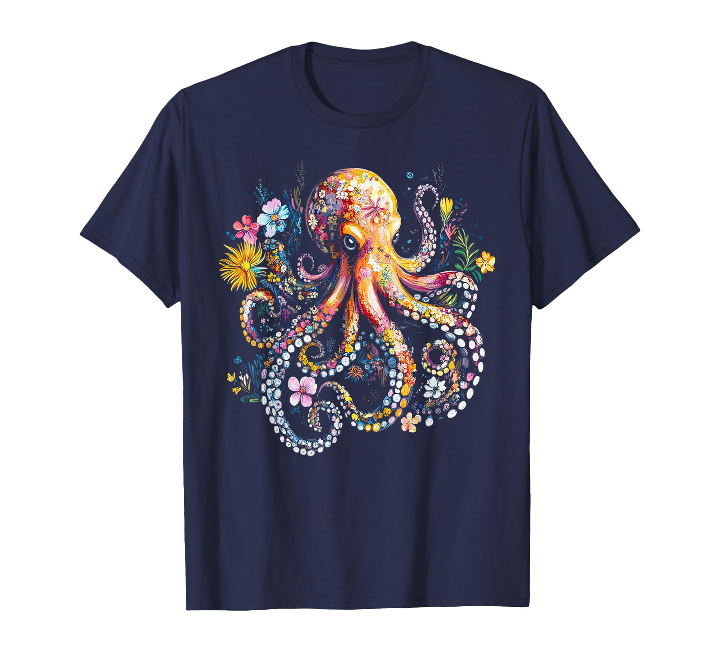 Vintage Floral Octopus Marine Biologist Ocean Sea Animal T-Shirt