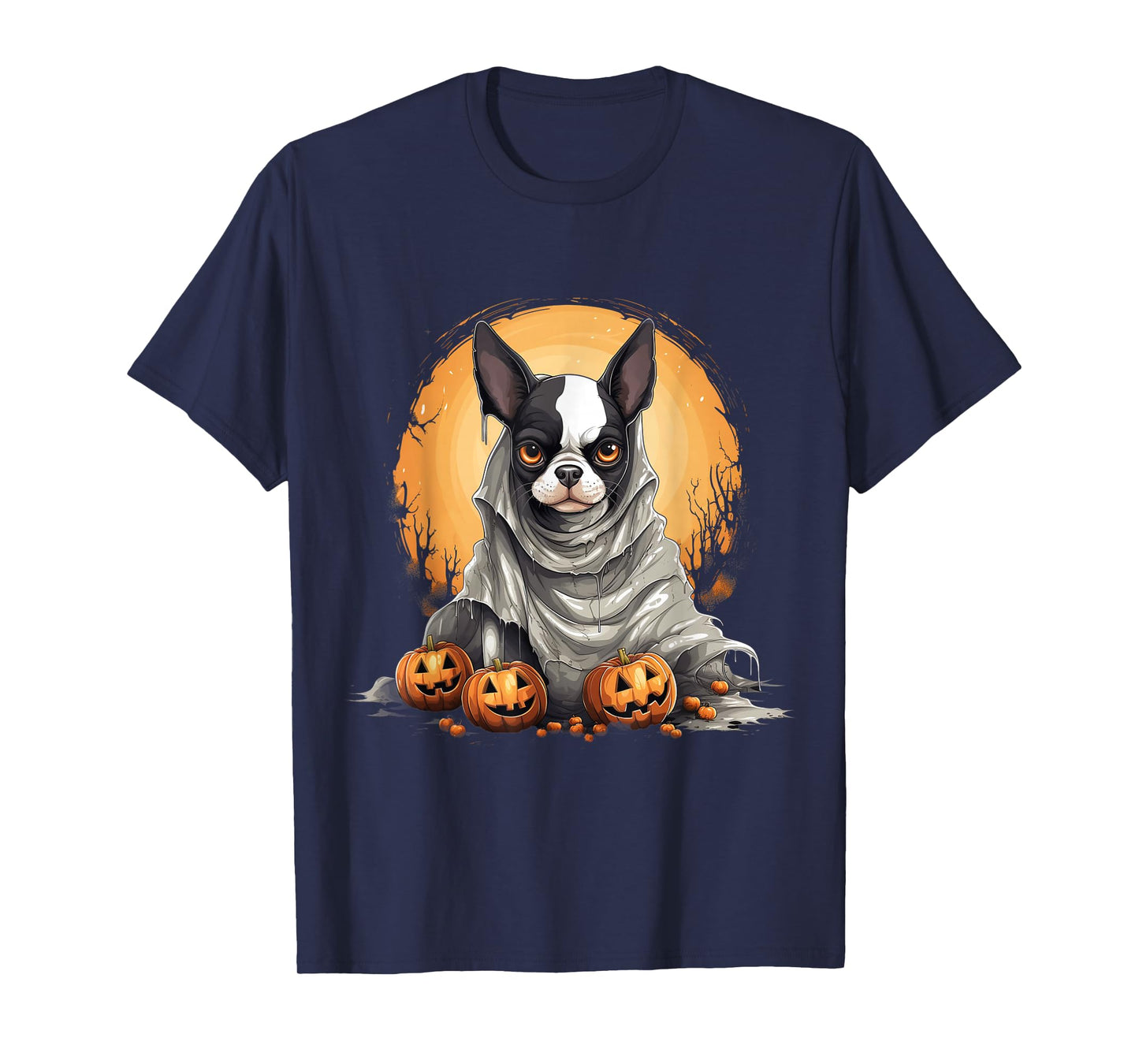 Boston Terrier Dog Ghost Funny Halloween Pumpkin For Dog T-Shirt