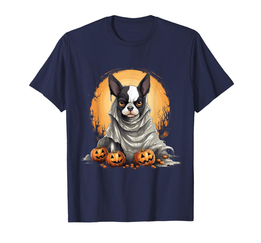 Boston Terrier Dog Ghost Funny Halloween Pumpkin For Dog T-Shirt