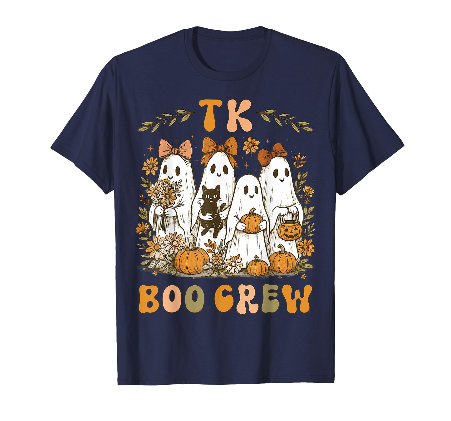 TK Boo Crew Preppy Halloween Floral Ghost TK Teacher Team TK T-Shirt