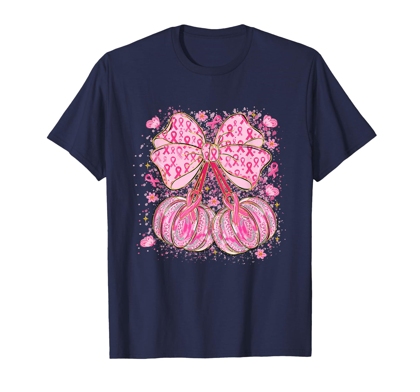 Coquette Bow Pumpkin Pink Ribbon Breast Cancer Awareness T-Shirt