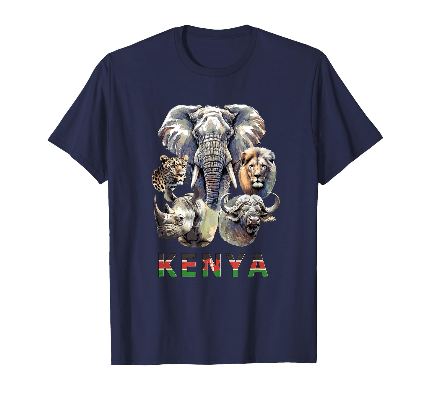 Kenya Big-Five Wildlife Watercolor for Safari Fans T-Shirt