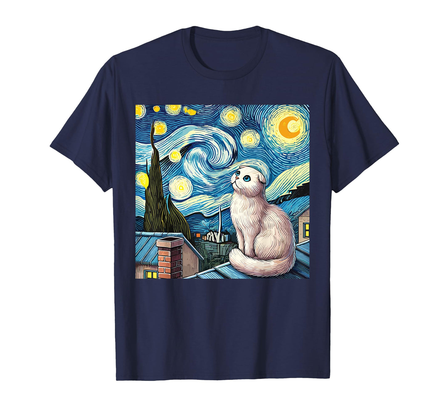 Scottish Fold Cat Under Starry Night Sky T-Shirt