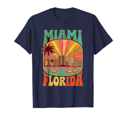 Vintage Miami Florida Skyline Cityscape Retro Style T-Shirt