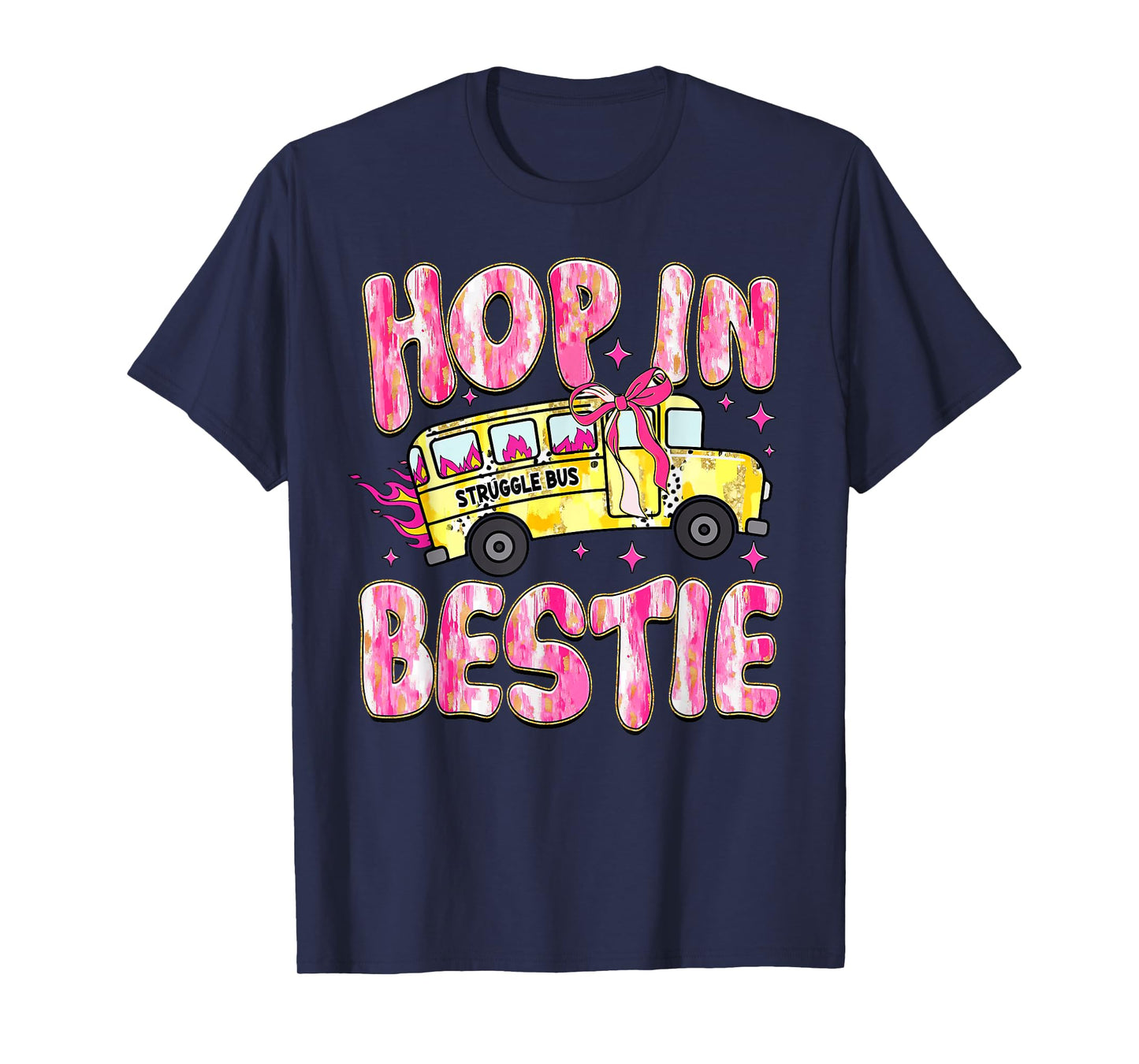 Hop in Bestie Funny Struggle Bus Pink Coquette Bow T-Shirt