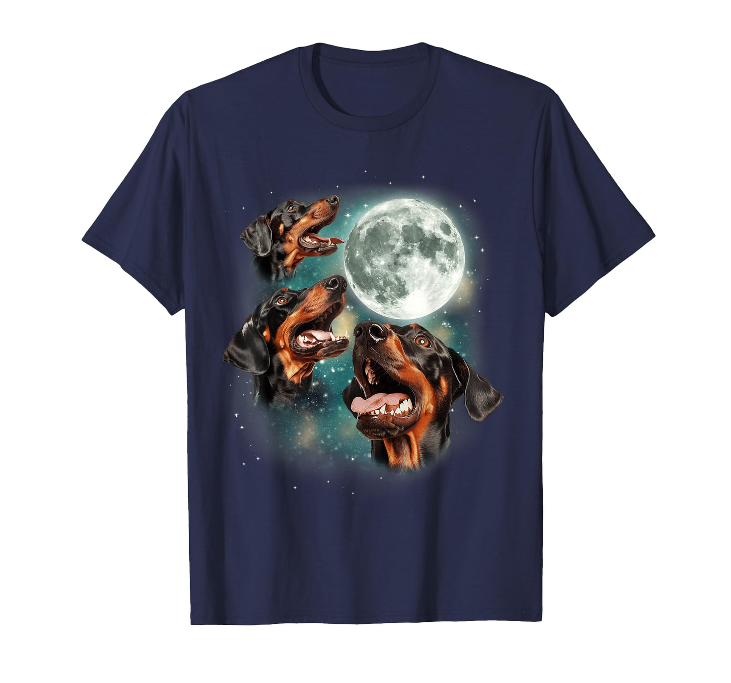Three Doberman Pinscher Moon | 3 Dobies Howling Pet Canine T-Shirt