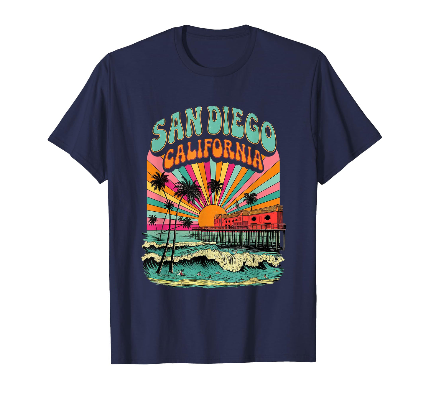 Retro San Diego California Sunset Skyline Coastal Vintage T-Shirt