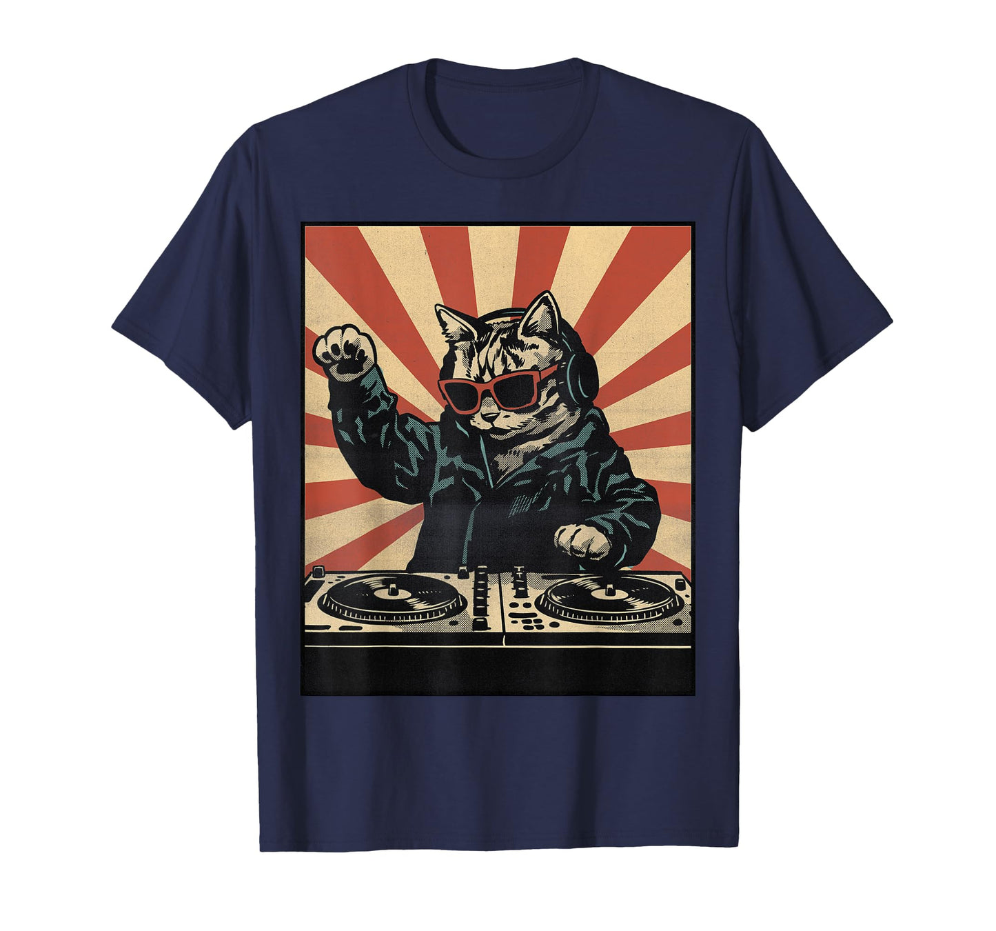 Retro DJ Cat Disco Sound Tech Headphone Music Turntable T-Shirt for Men Women