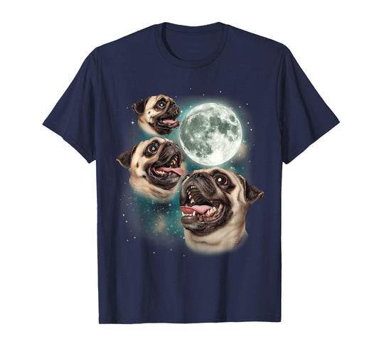 Three Pug Moon | 3 Pug Howling Funny Cute Dog Lover T-Shirt for Men Women
