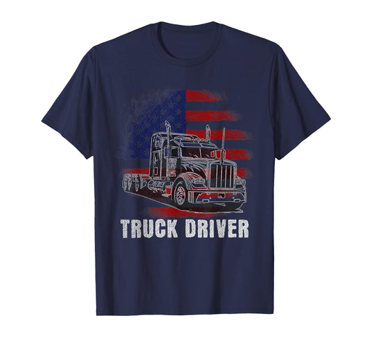 Truck Driver Freight Hauler with Patriotic USA Flag Graphic T-Shirt