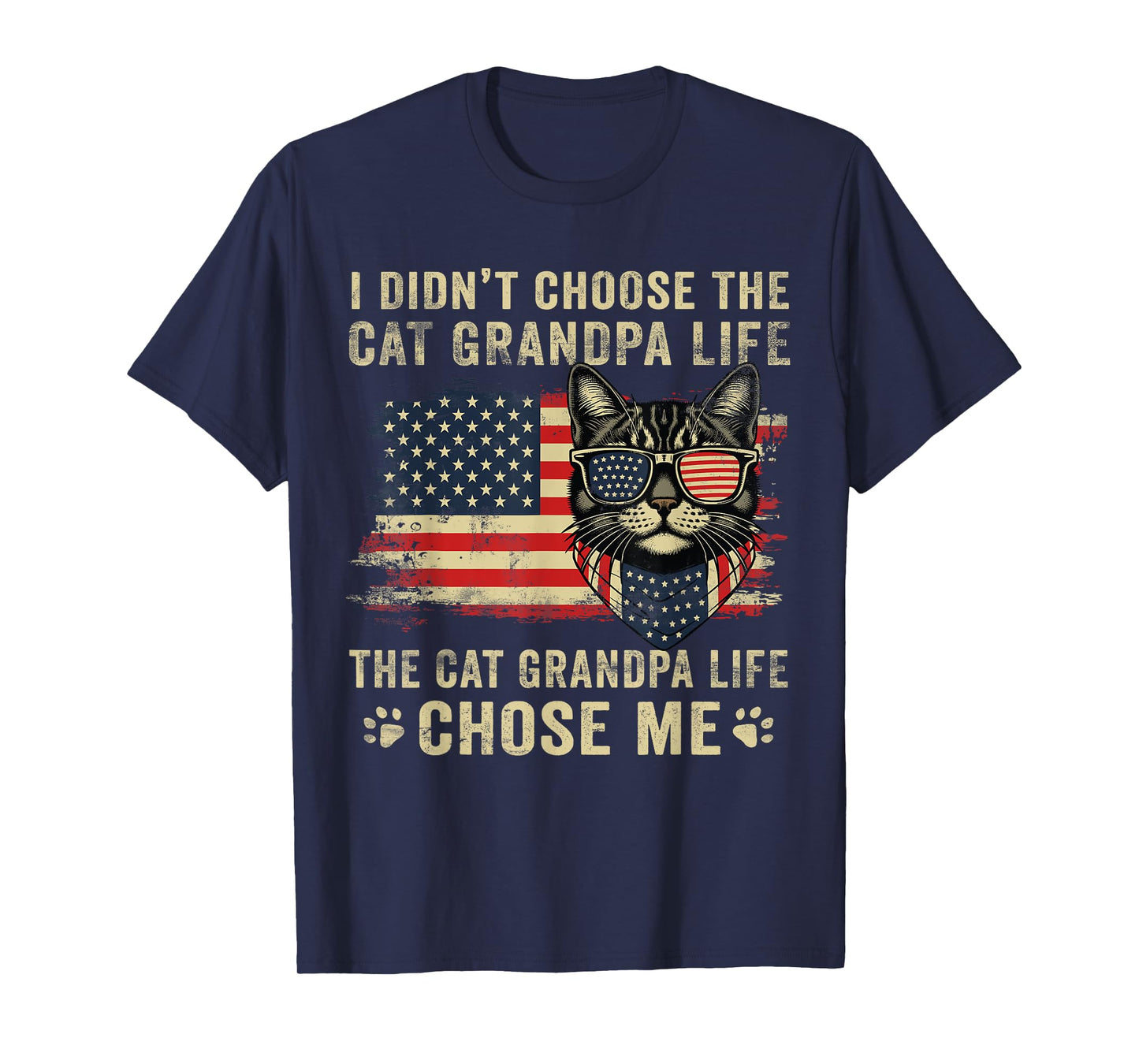 Cat Grandpa Life Father's Day For Cat Grandfather USA Flag T-Shirt for Men Women