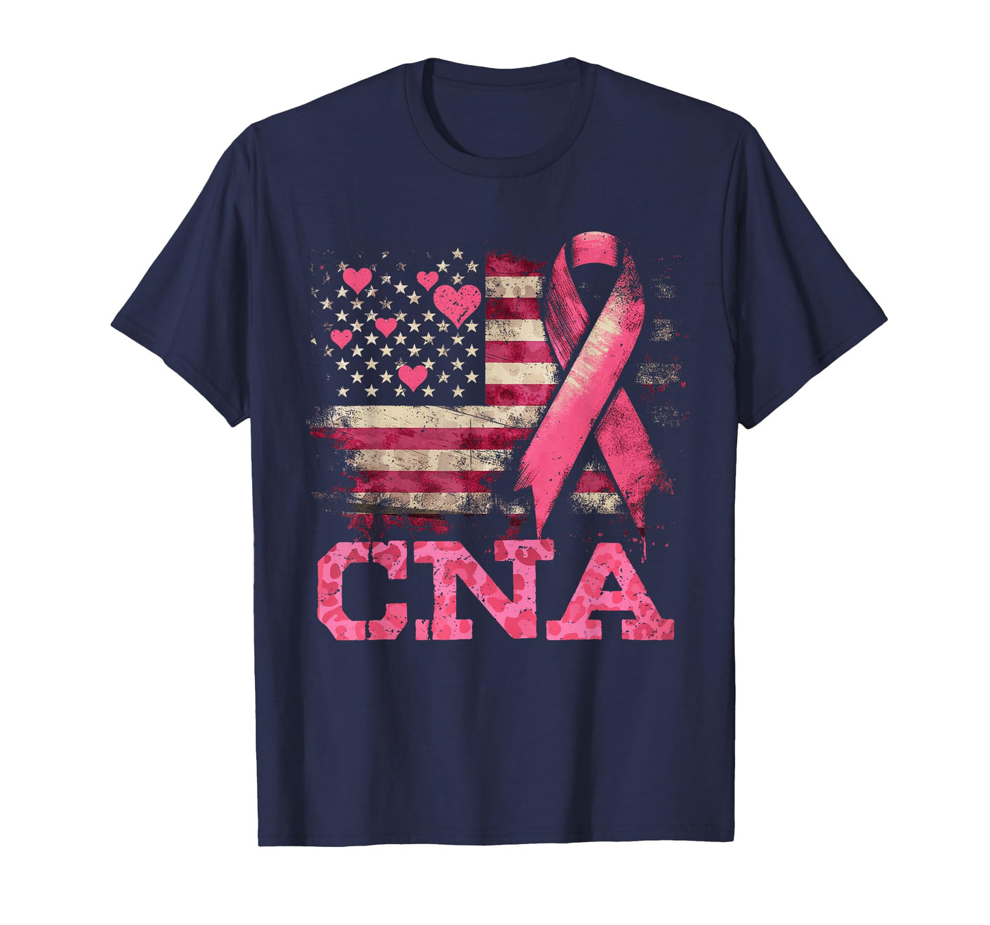 CNA Nurse American Flag Nurse Breast Cancer Awareness T-Shirt