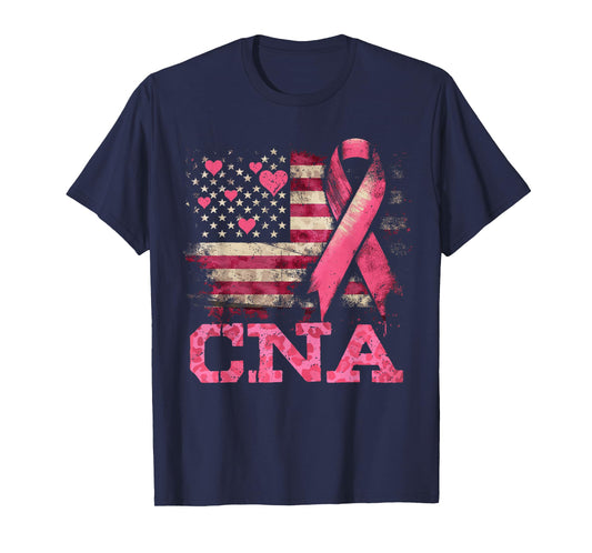 CNA Nurse American Flag Nurse Breast Cancer Awareness T-Shirt