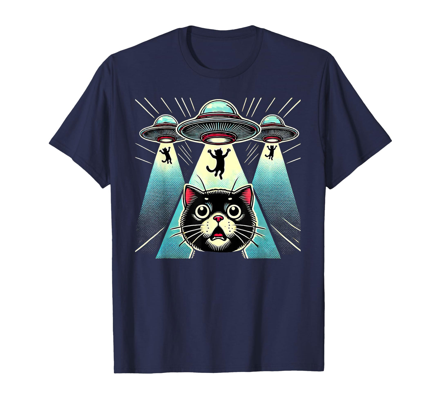 Funny UFO Cat Alien Abduction Spaceship Outerspace T-Shirt for Men Women Kids