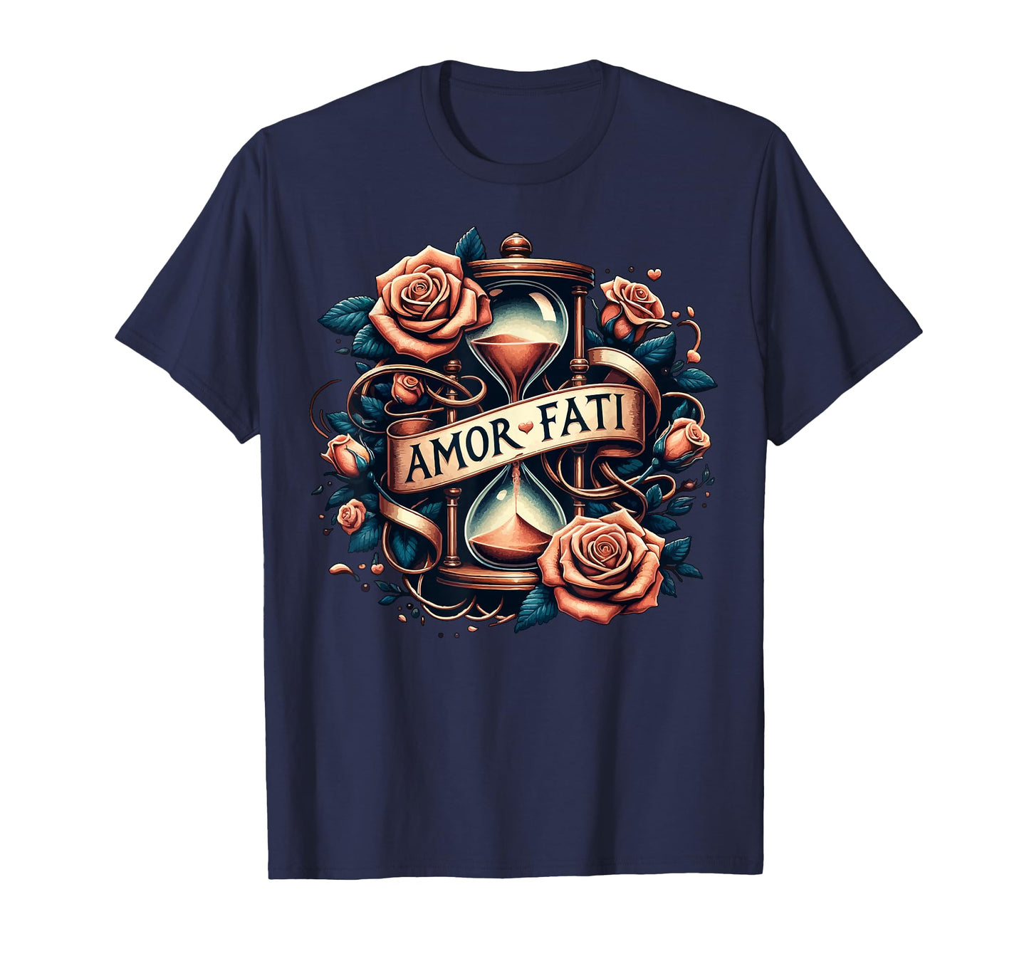 Amor Fati Rose Time Hourglass Philosophy T-Shirt
