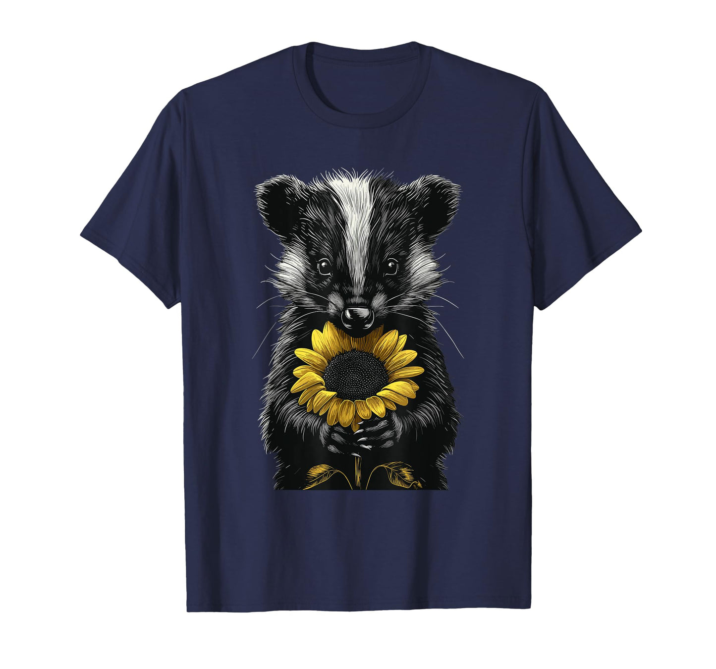 Skunk Holding Sunflower Wildlife Animal Cute Flower T-Shirt