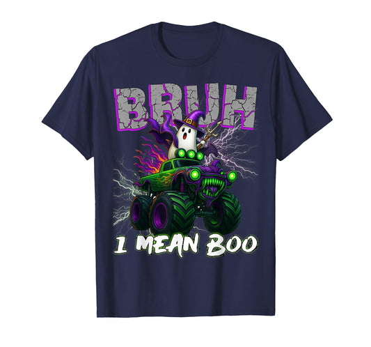 Bruh I mean Boo Riding Monster Truck Halloween Boys Kids T-Shirt