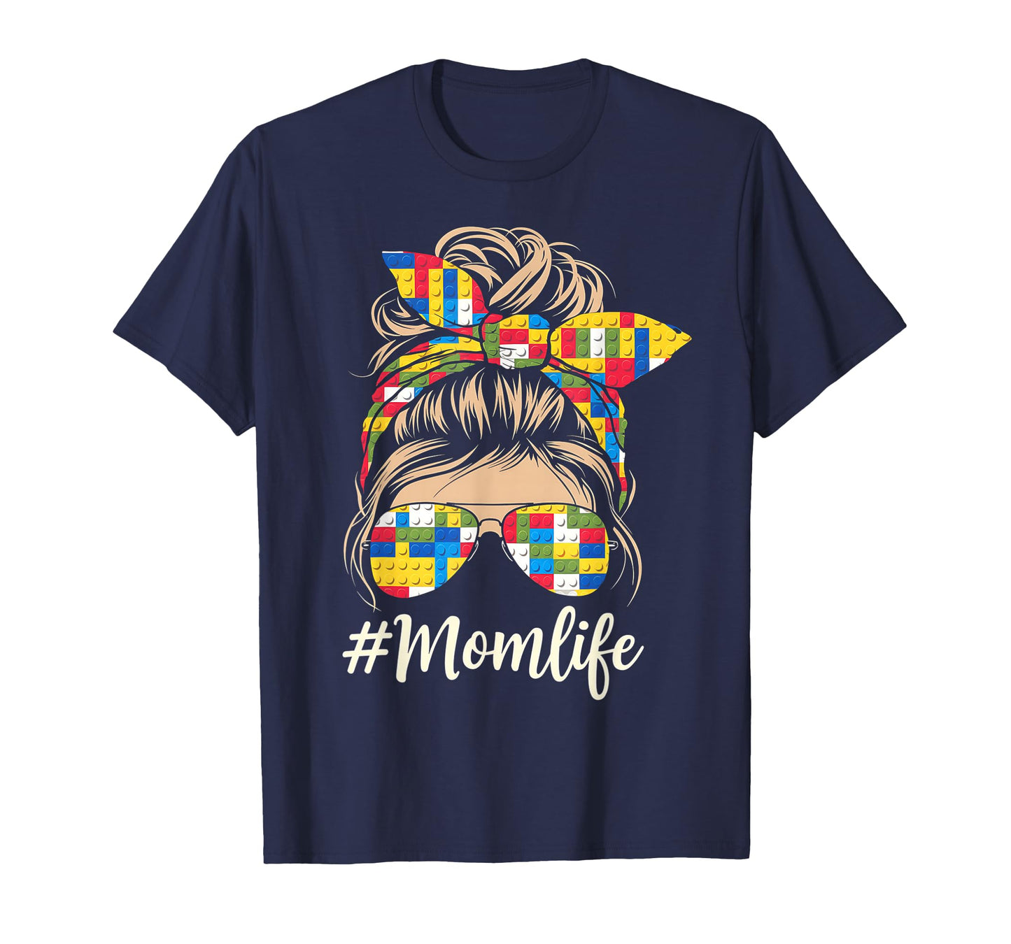 Building Block Messy Bun Mom Life Master Builder Mothers Day T-Shirt