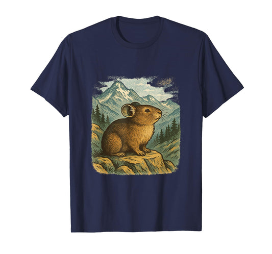 Mountain Pika – Vintage Wildlife Art in Alpine Setting T-Shirt