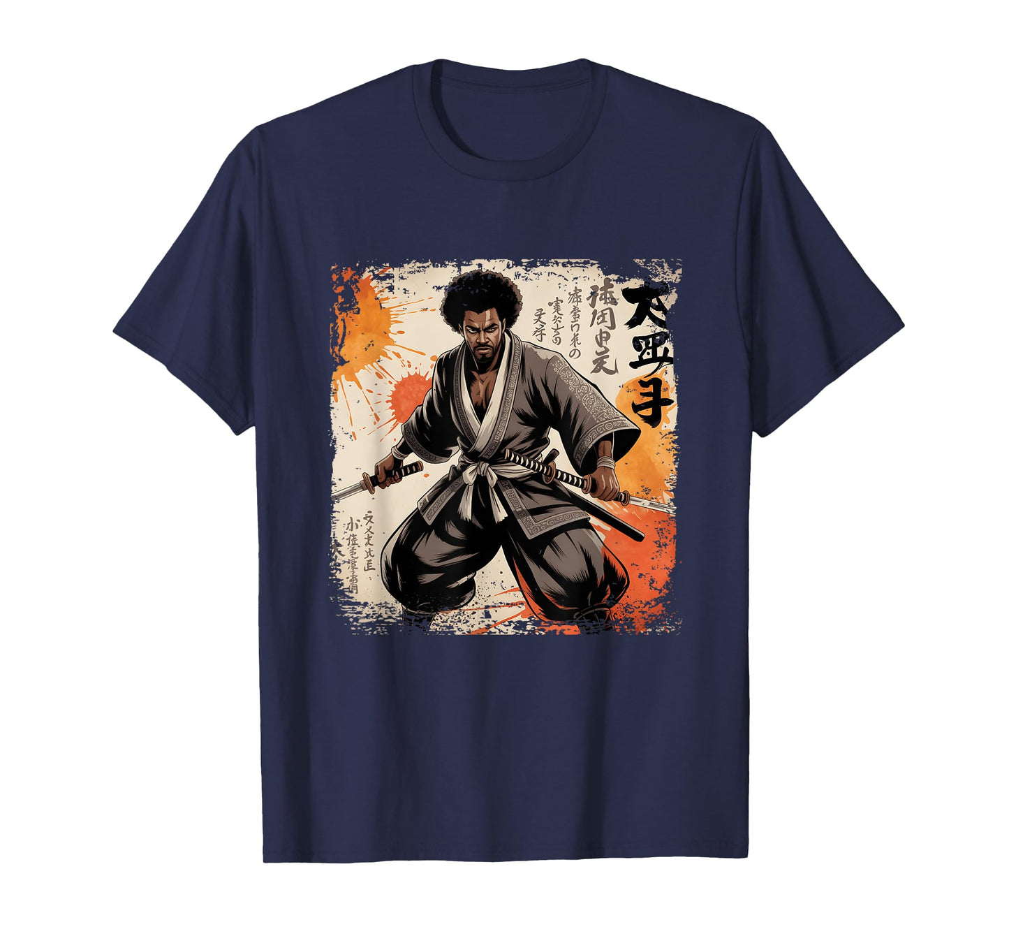 Vintage African Samurai Afro American Bushido Warrior Katana T-Shirt