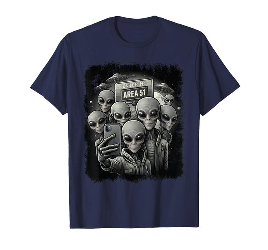 Happy Aliens Selfie Area 51 Funny UFO UAP Extraterrestrial T-Shirt
