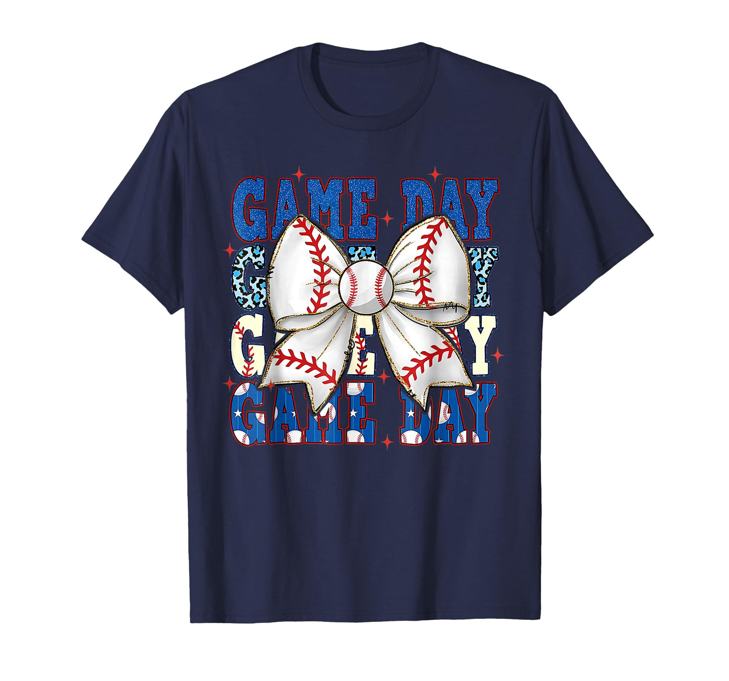 Coquette Bow Game Day Baseball Softball Funny Cheer Mom Life T-Shirt