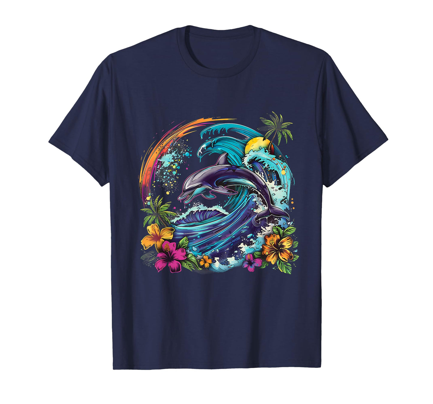 Sea Ocean Dolphin Motif Artwork Floral Sea Ocean Animal T-Shirt
