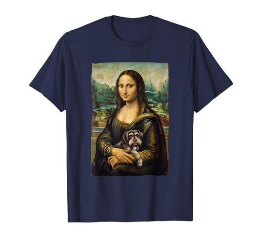 Mona Lisa Holding Schnauzer Portrait Art Painting T-Shirt