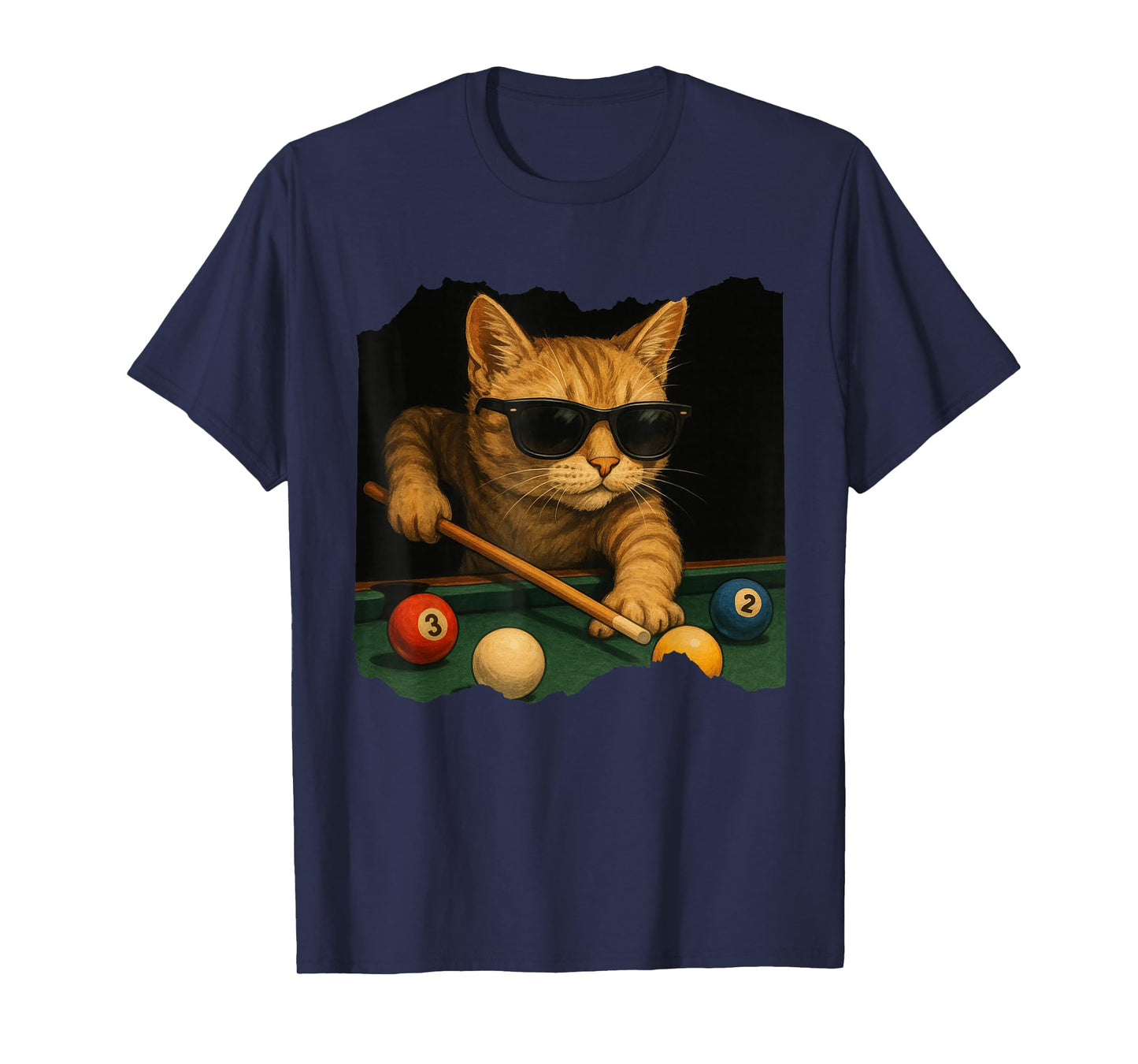 Cat Playing Pool Billiards in Lounge Cool Funny Cats T-Shirt