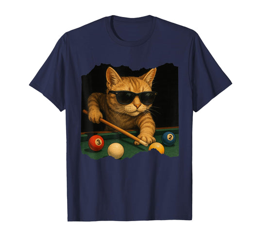 Cat Playing Pool Billiards in Lounge Cool Funny Cats T-Shirt