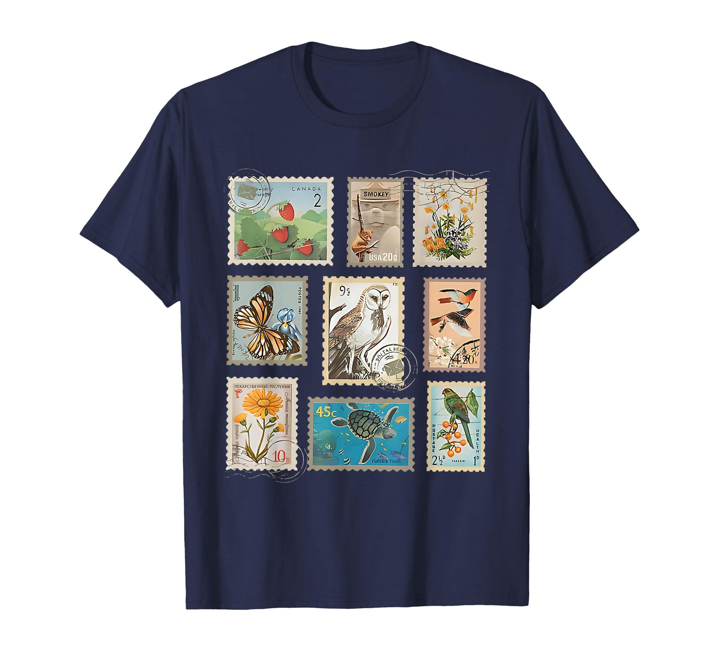 Vintage Stamps Wildlife Plants Aesthetic Postage Postal T-Shirt