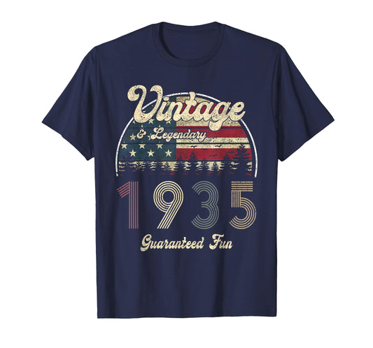 Women 89th Birthday Gift Vintage 1935 Patriotic USA Flag Mom T-Shirt