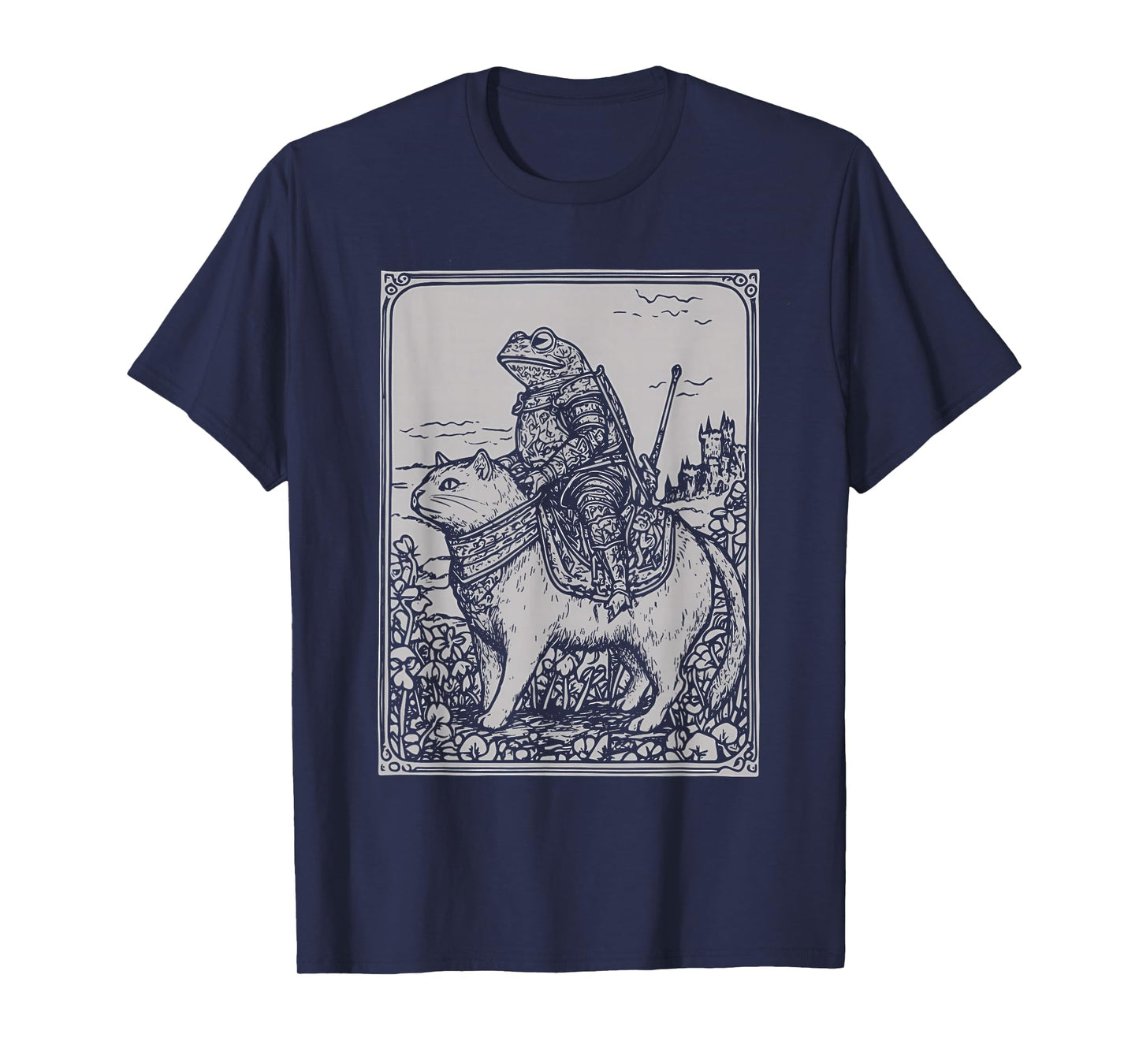 Funny Medieval Frog On Cat Weird Stuff Unhinged Cat Memes T-Shirt