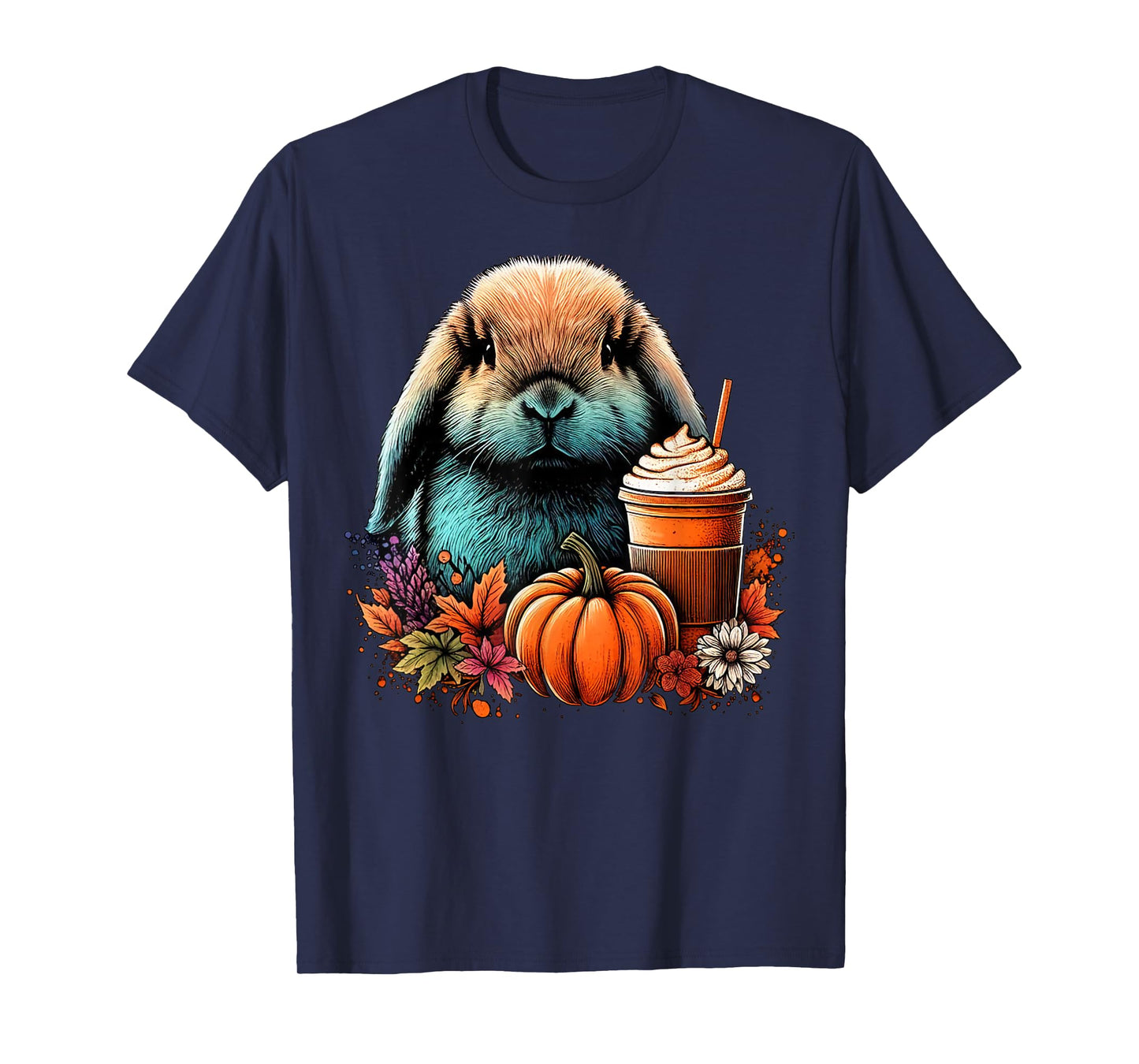 Holland Lop Rabbit Pumpkin Spice Latte Lovers Bunny Autumn T-Shirt