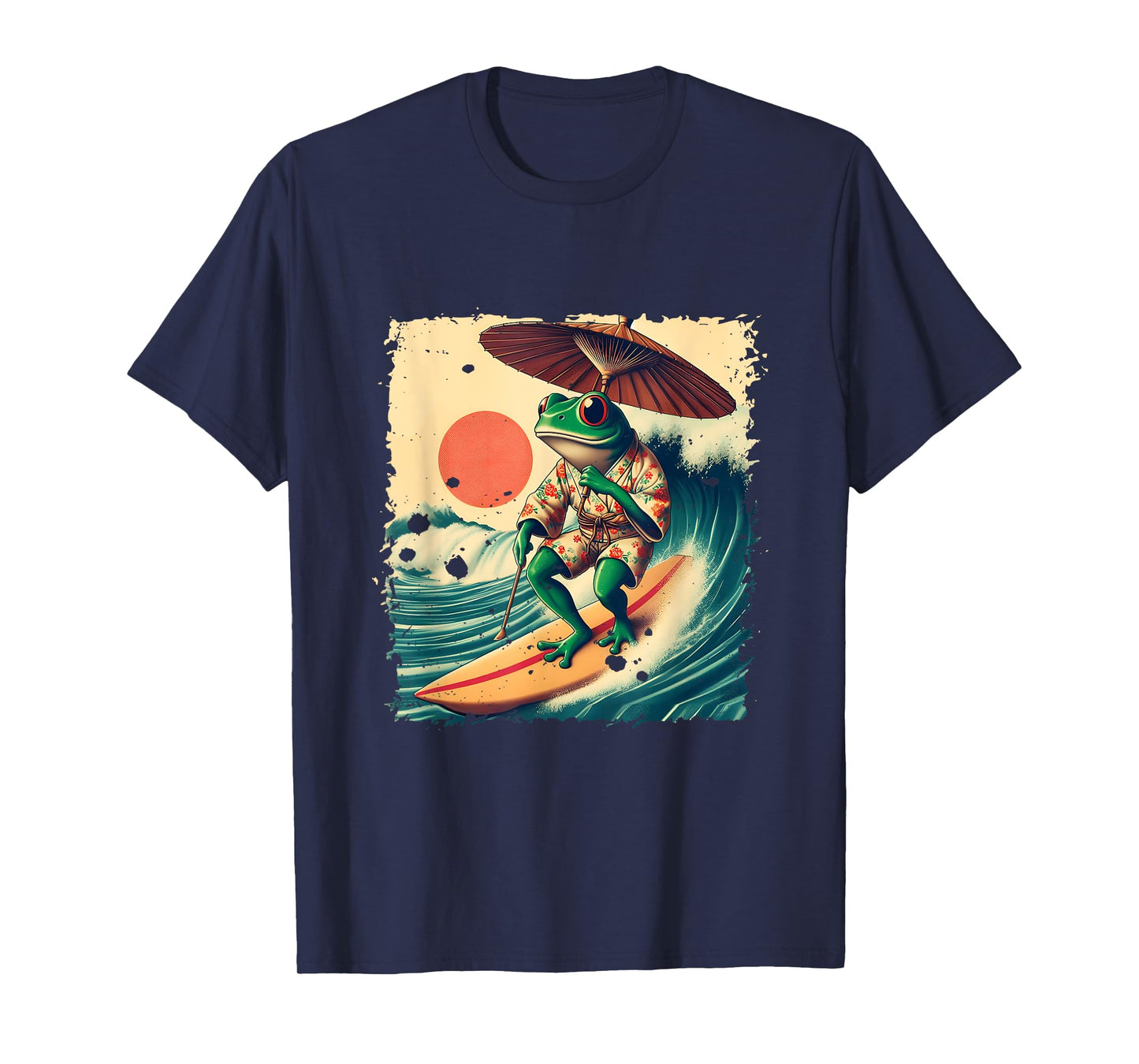 Japanese Frog Surfing Wave Funny Japan Art Anime T-Shirt
