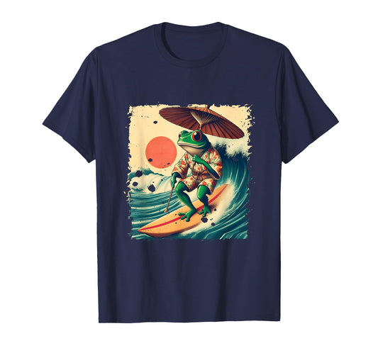 Japanese Frog Surfing Wave Funny Japan Art Anime T-Shirt