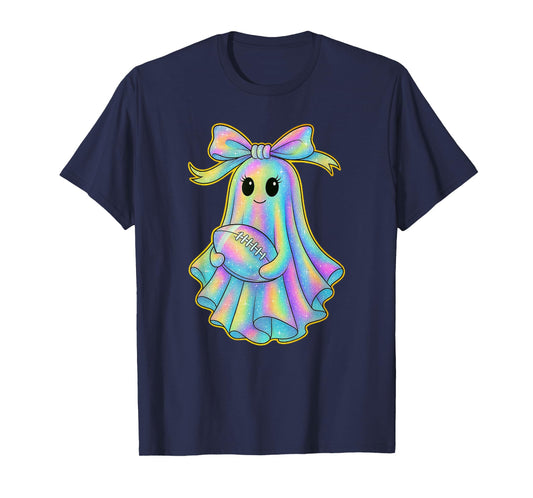 Cute Football Ghost Pastel Halloween Team Spirit Coquette T-Shirt