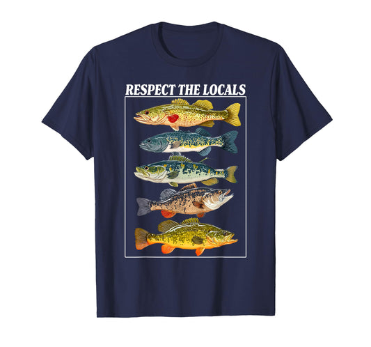 Vintage Bass Fishing Fish Chart Respect The Locals T-Shirt