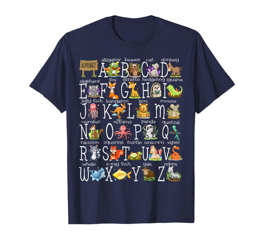 Back to School Kids Cute Animals A-Z Alphabet ABCs Teacher T-Shirt