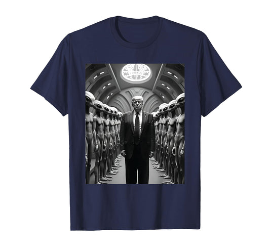 Trump with Aliens Conspiracy Theory UFO Visitation Funny T-Shirt