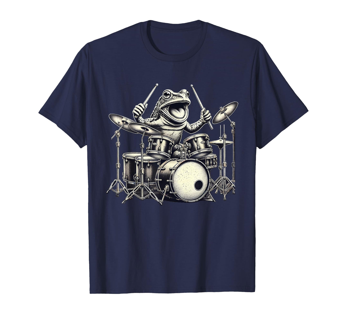 Funny Vintage Frog Drummer Rock Drummer Frog Playing Drums T-Shirt