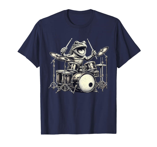 Funny Vintage Frog Drummer Rock Drummer Frog Playing Drums T-Shirt