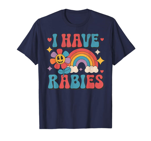 Funny Retro Vintage I Have Rabies Unisex-Adults Black Small T-Shirt