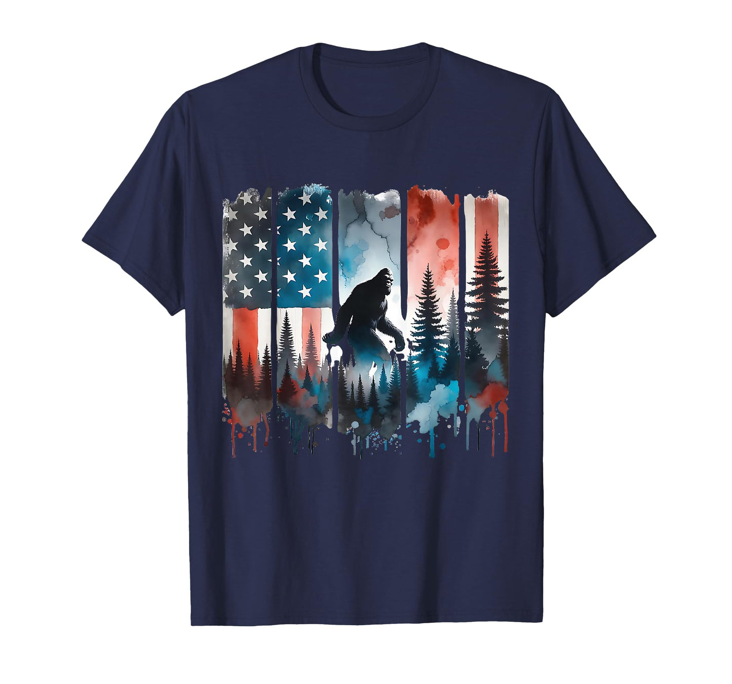 Big Foot Bigfoot Sasquatch American Flag Patriotic 4th July T-Shirt
