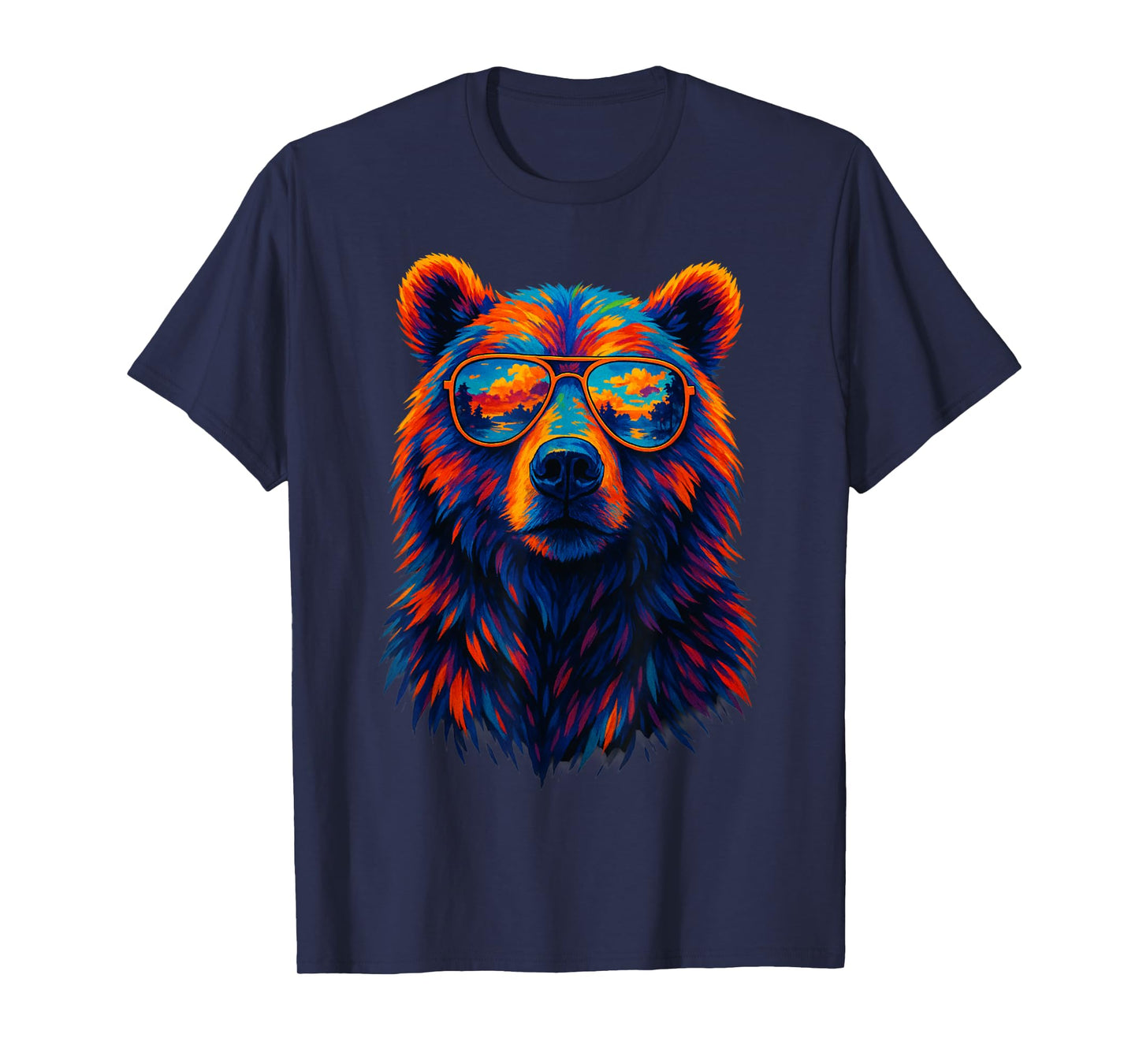 Cool Bear Sunglasses Wildlife Sunset Retro Art Colorful Bear T-Shirt