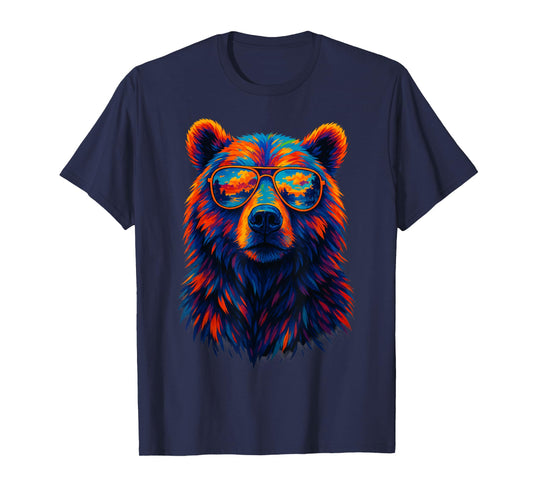 Cool Bear Sunglasses Wildlife Sunset Retro Art Colorful Bear T-Shirt