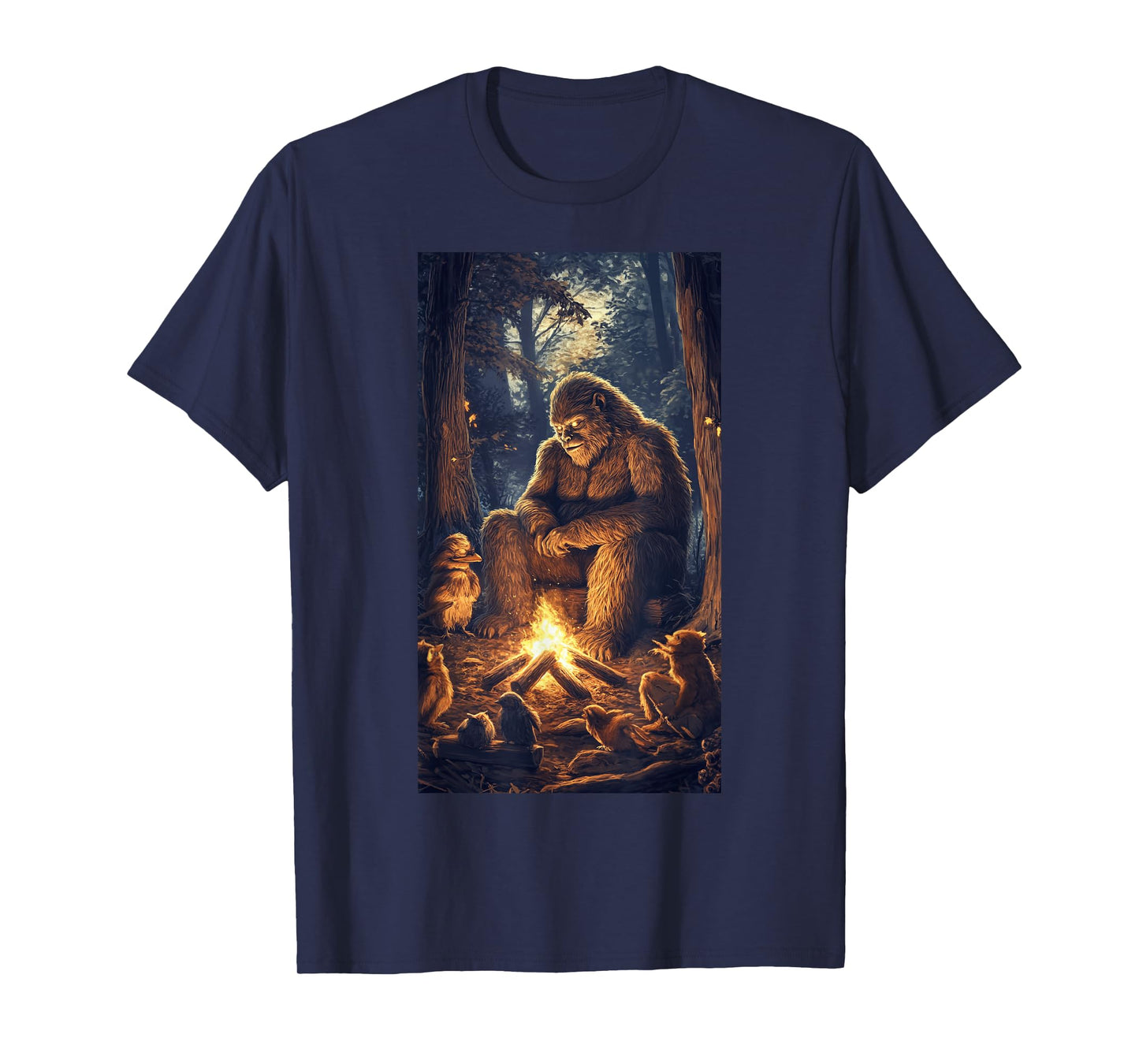 Bigfoot Campfire Woodland Sasquatch Wildlife art T-Shirt